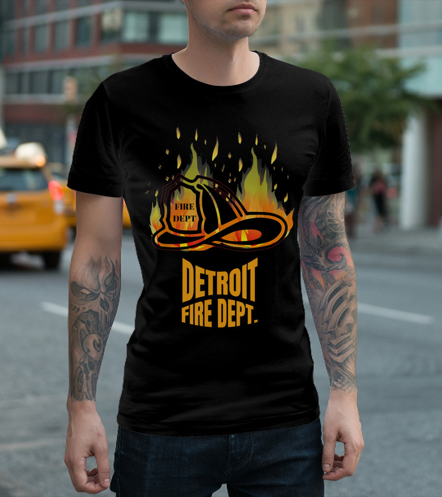 Detroit Fire Dept Firefighter Helmet Flames T-Shirt