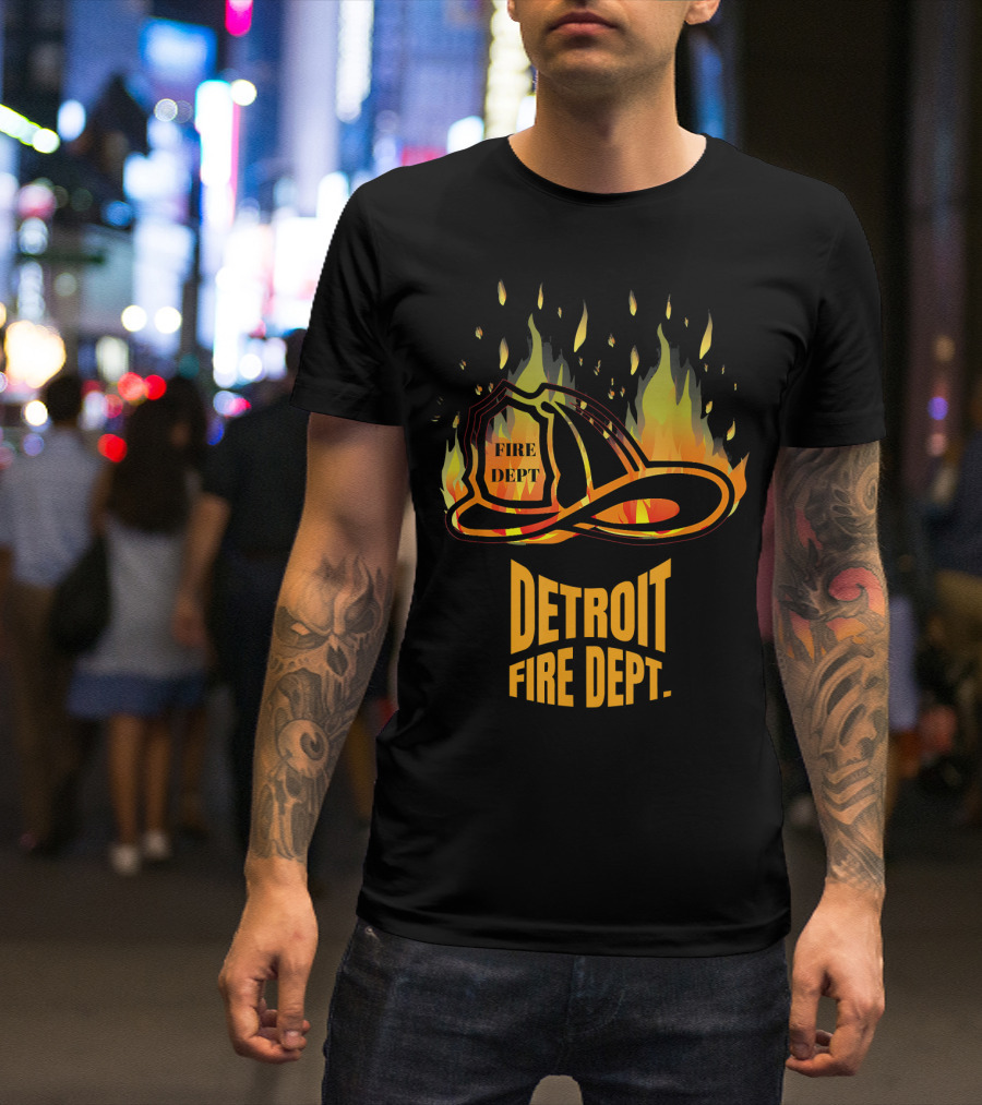 Detroit Fire Dept Firefighter Helmet Flames T-Shirt