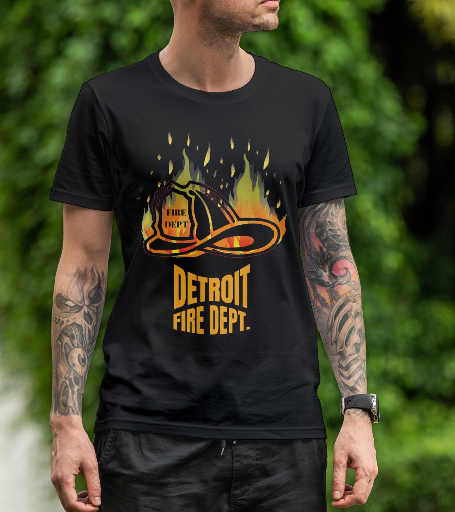 Detroit Fire Dept Firefighter Helmet Flames T-Shirt