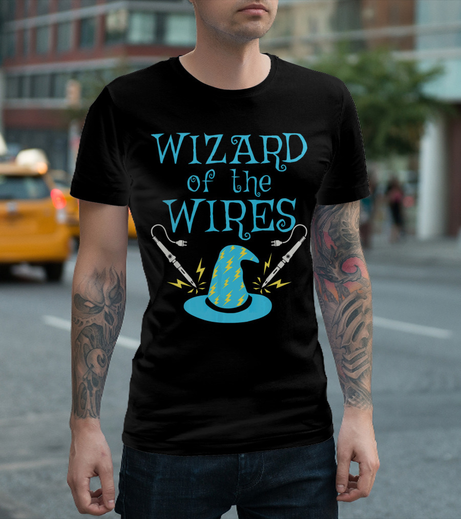 Wizard Of The Wires Electrician Hat With Lightning And Tools T-Shirt