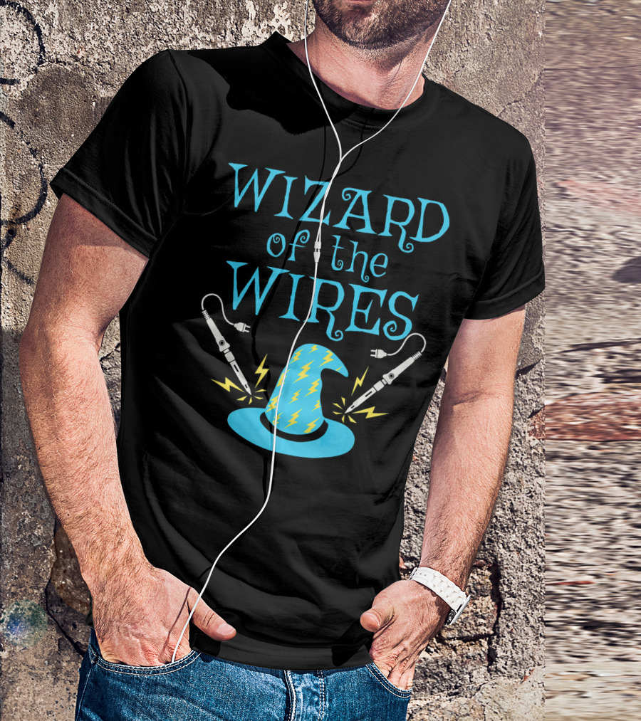 Wizard Of The Wires Electrician Hat With Lightning And Tools T-Shirt