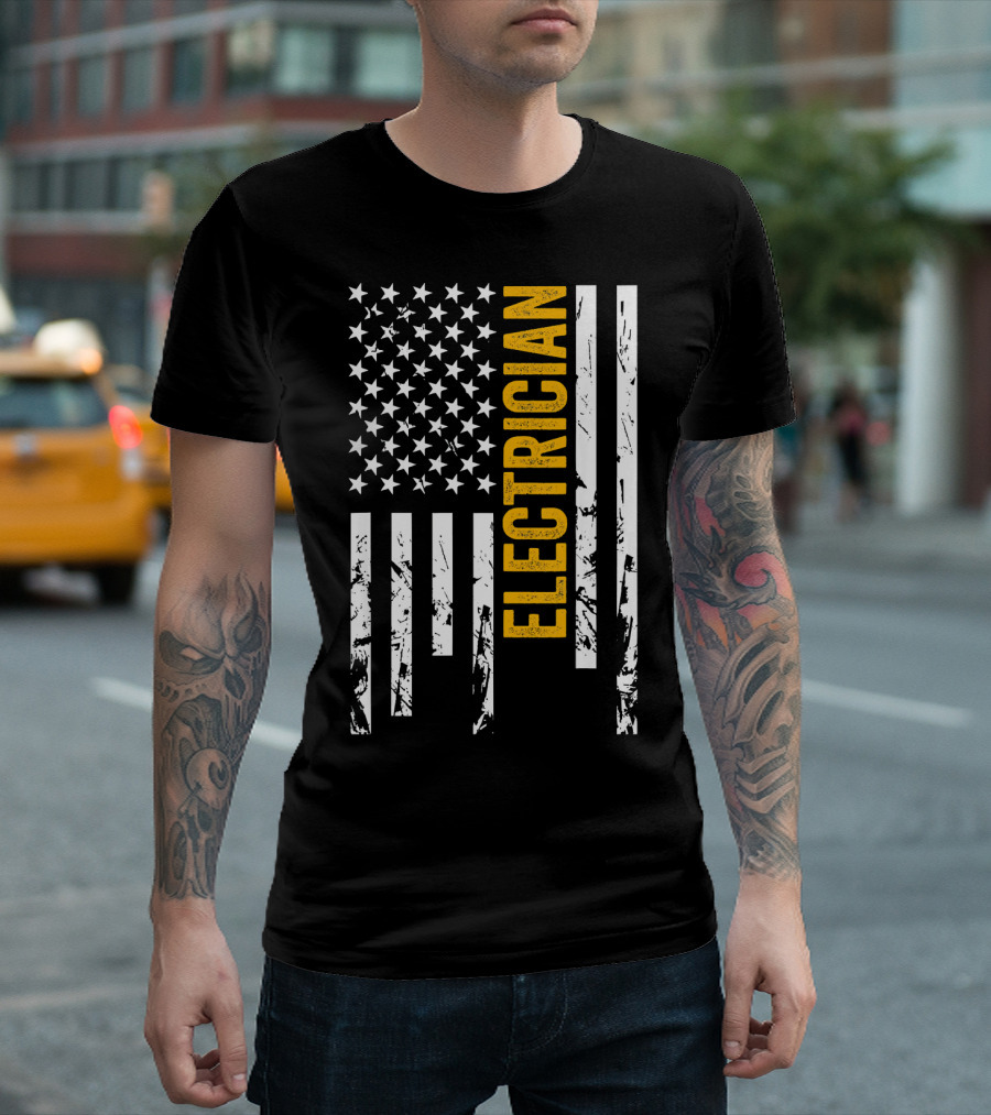 Electrician American Flag Vertical Stripes Patriotic T-Shirt