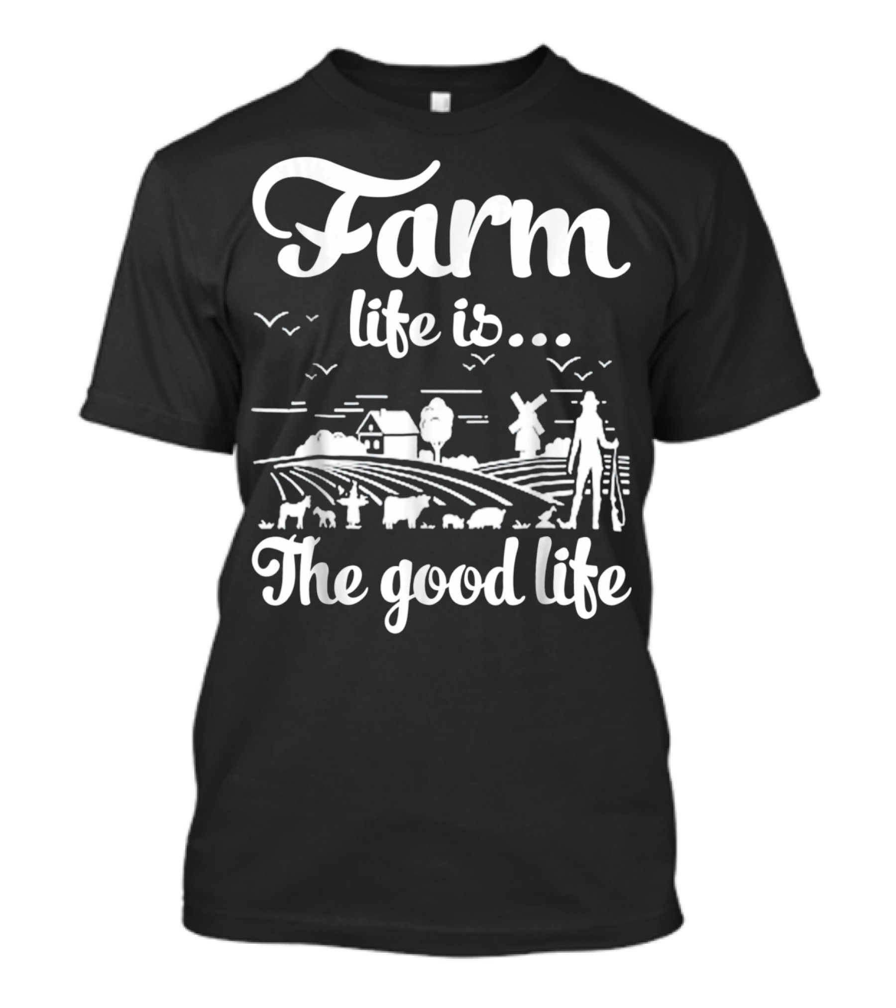 Farm Life Is The Good Life Tractor Windmill Scenic Country T-Shirt