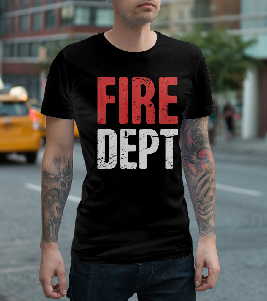 Distressed Fire Dept Firefighter Red T-Shirt