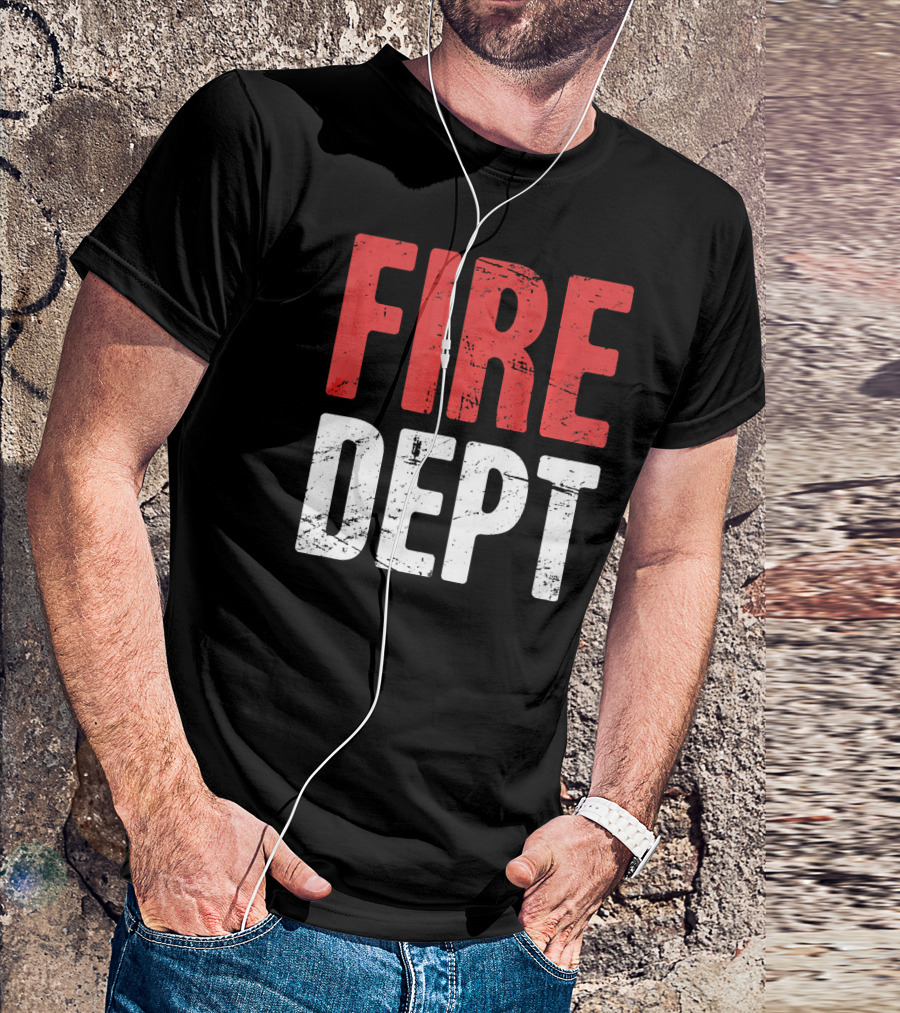 Distressed Fire Dept Firefighter Red T-Shirt