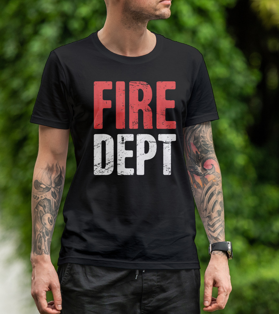 Distressed Fire Dept Firefighter Red T-Shirt