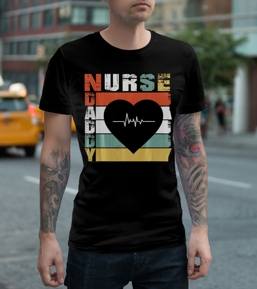Nurse Daddy Heartbeat Retro Stripes T-Shirt