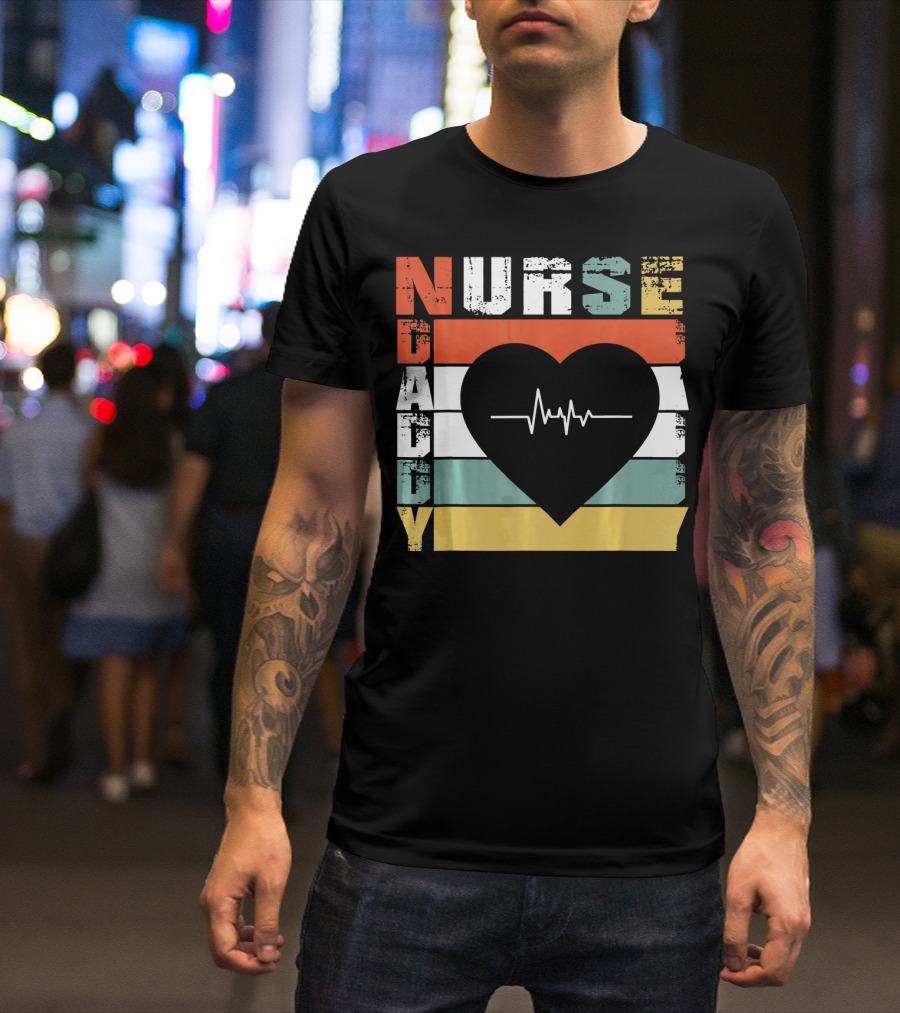 Nurse Daddy Heartbeat Retro Stripes T-Shirt
