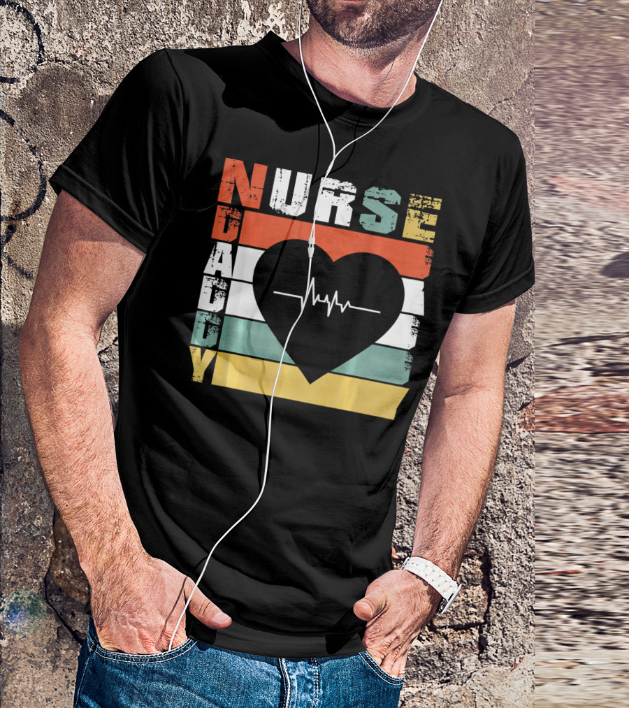 Nurse Daddy Heartbeat Retro Stripes T-Shirt