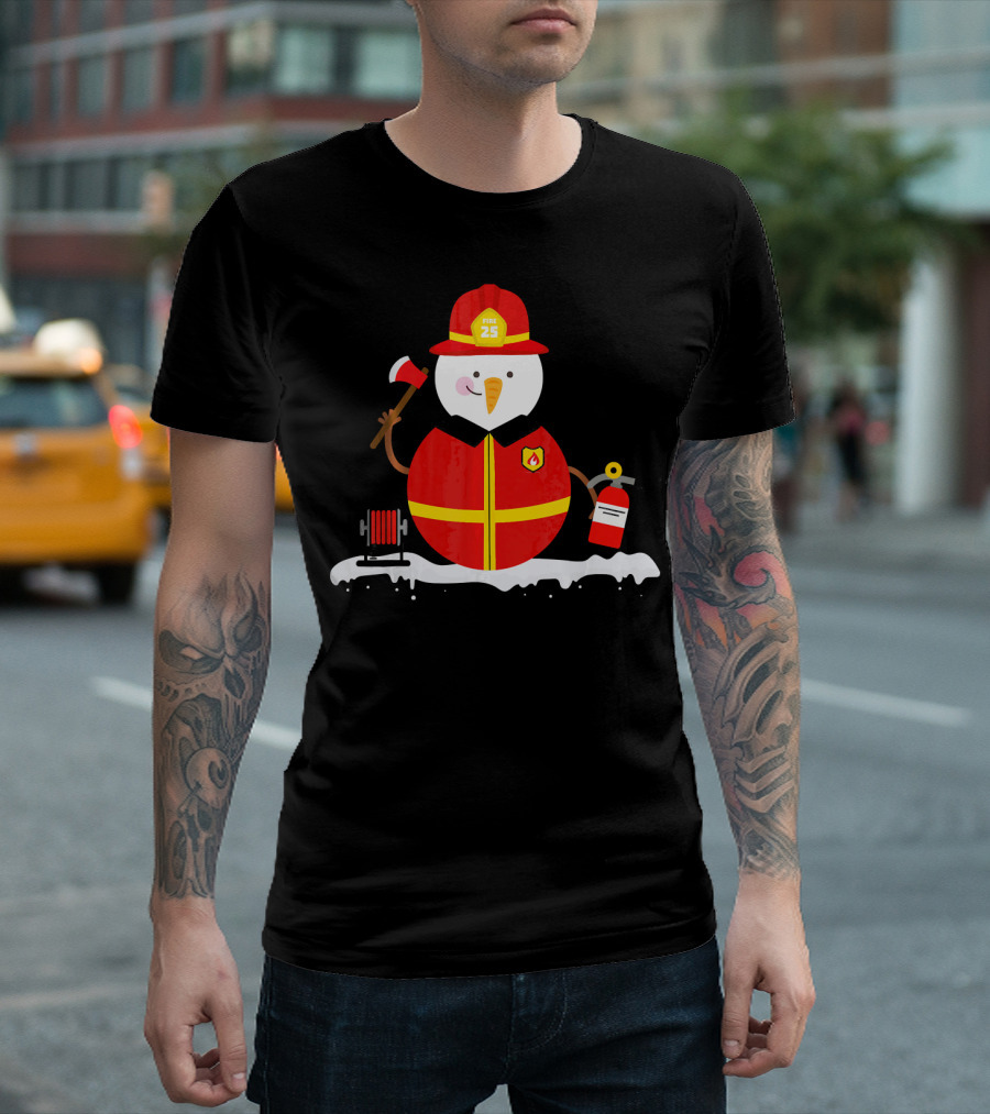 Cute Fire 25 Snowman Christmas Firefighter Group T-Shirt