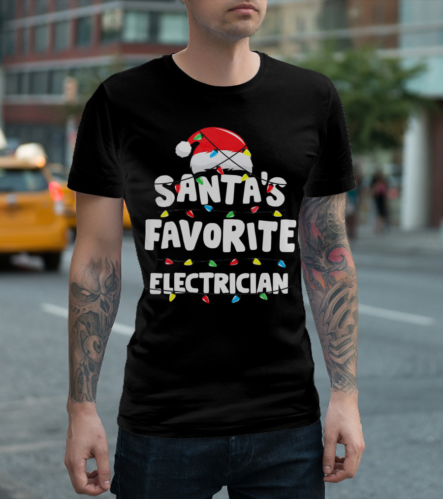 Santa's Favorite Electrician Christmas Light Hat T-Shirt