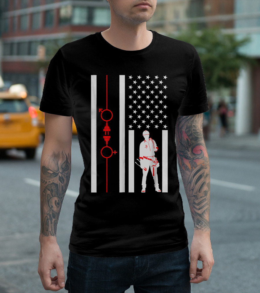 Electrician American Flag Design with Circuit Symbols and Worker T-Shirt