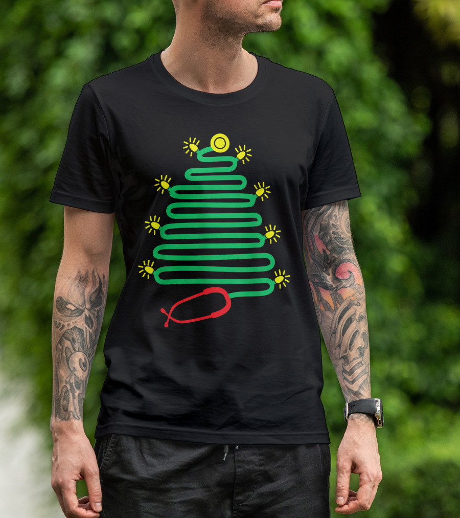 Cute Nurse Christmas Tree Stethoscope Holiday Lights T-Shirt