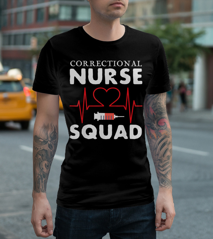 Correctional Nurse Squad Heartbeat Syringe Nursing Week T-Shirt