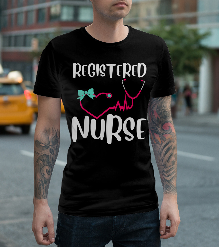 Registered Nurse Heartbeat Stethoscope Bow RN T-Shirt