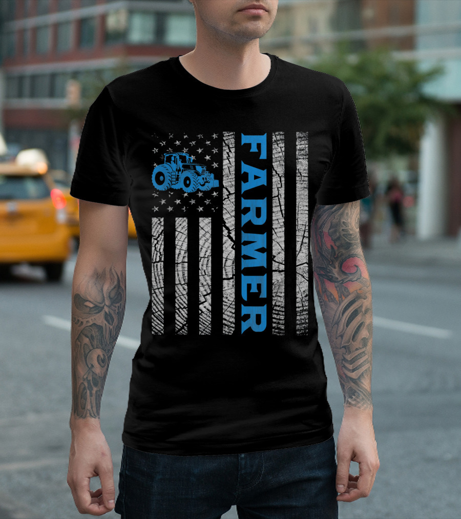 Flag Patriotic Farmer Tractor Vintage T-Shirt