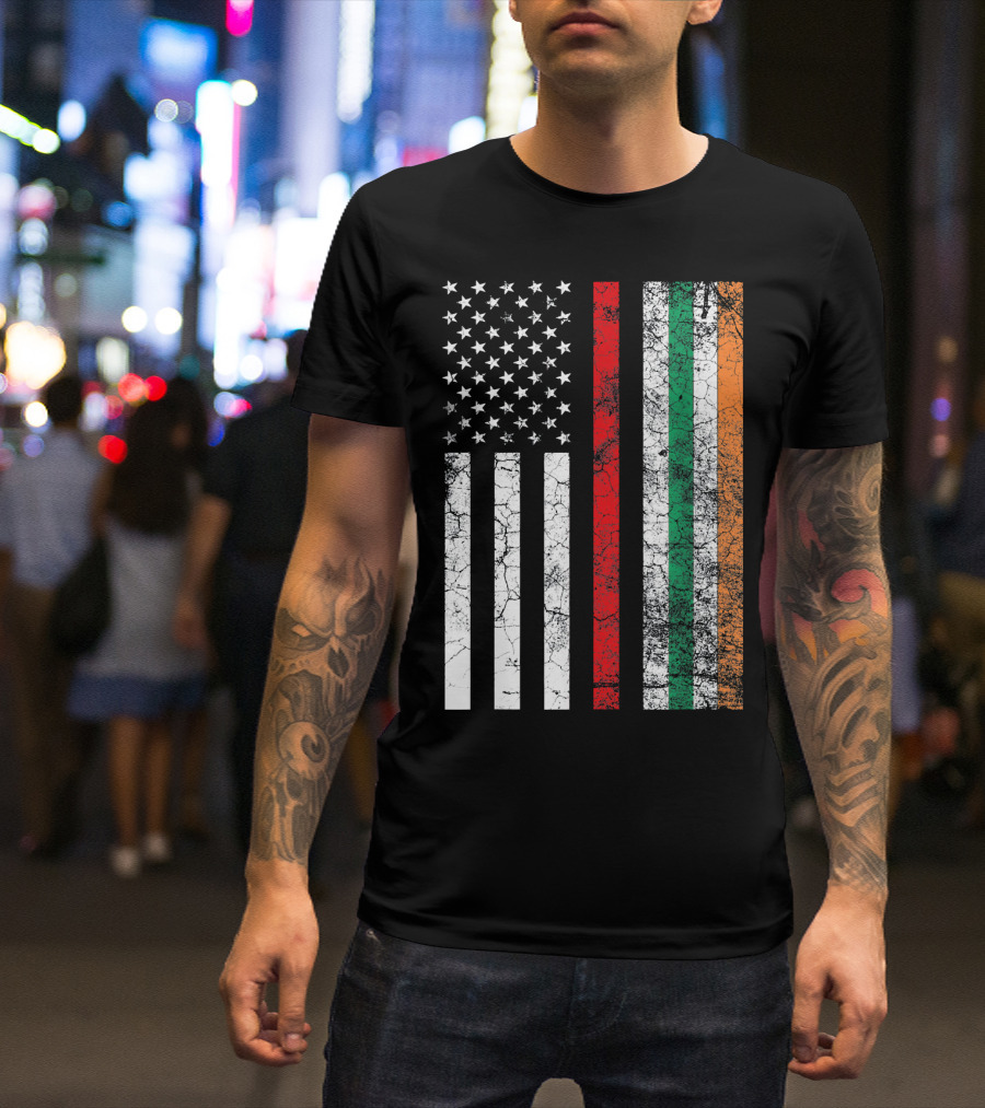 Firefighter American Irish Flag St Patrick's Day T-Shirt