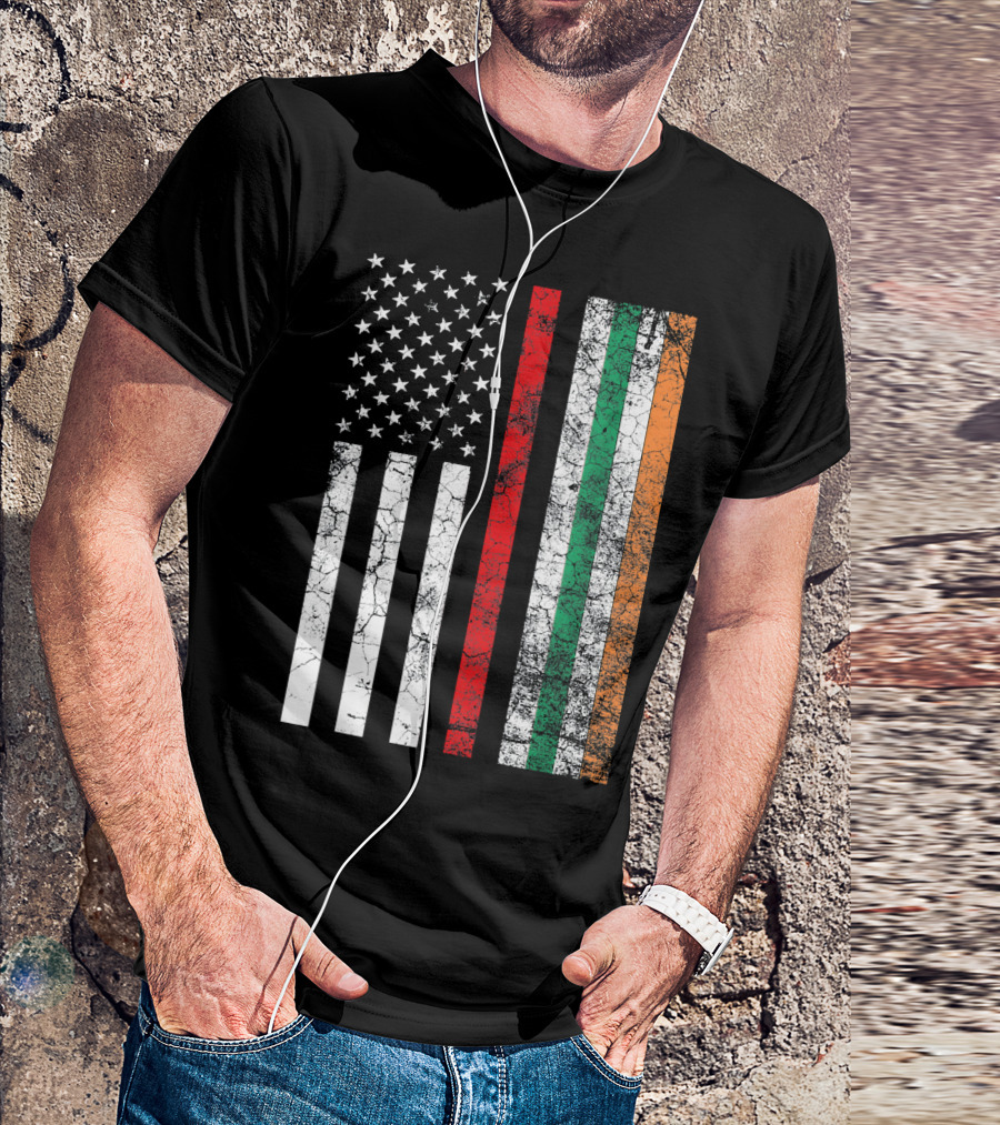 Firefighter American Irish Flag St Patrick's Day T-Shirt