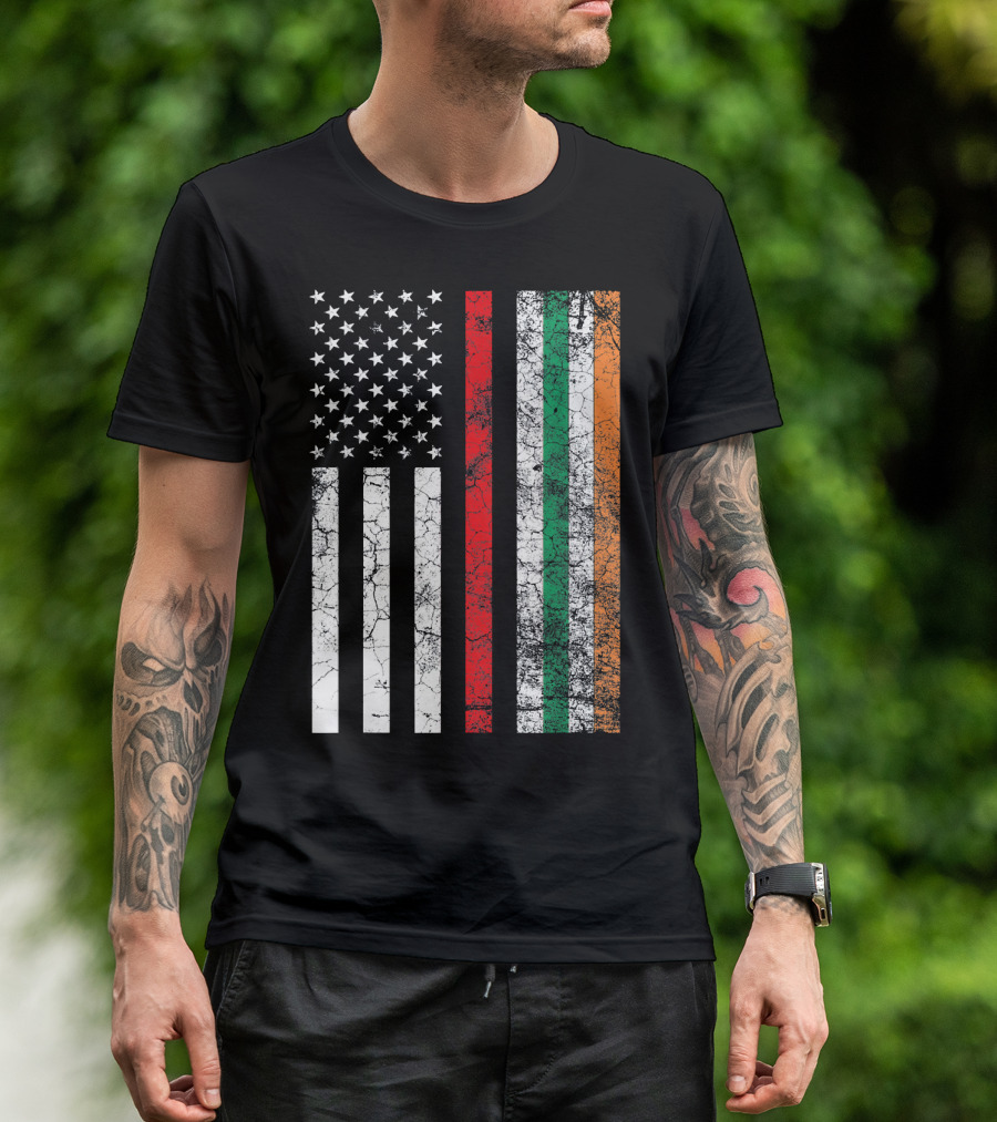 Firefighter American Irish Flag St Patrick's Day T-Shirt