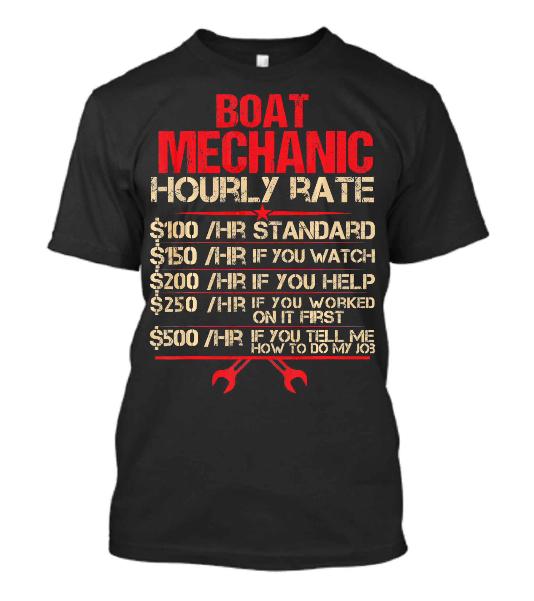 Funny Boat Mechanic Hourly Rate Standard If You Watch Help Worked On It First Tell Me My Job T-Shirt