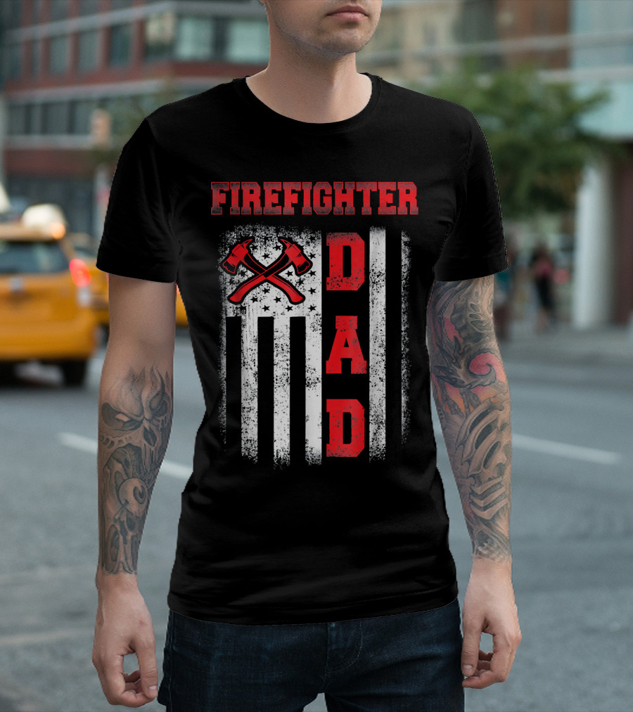 FIRE FIGHTER DAD American Flag Axes T-Shirt