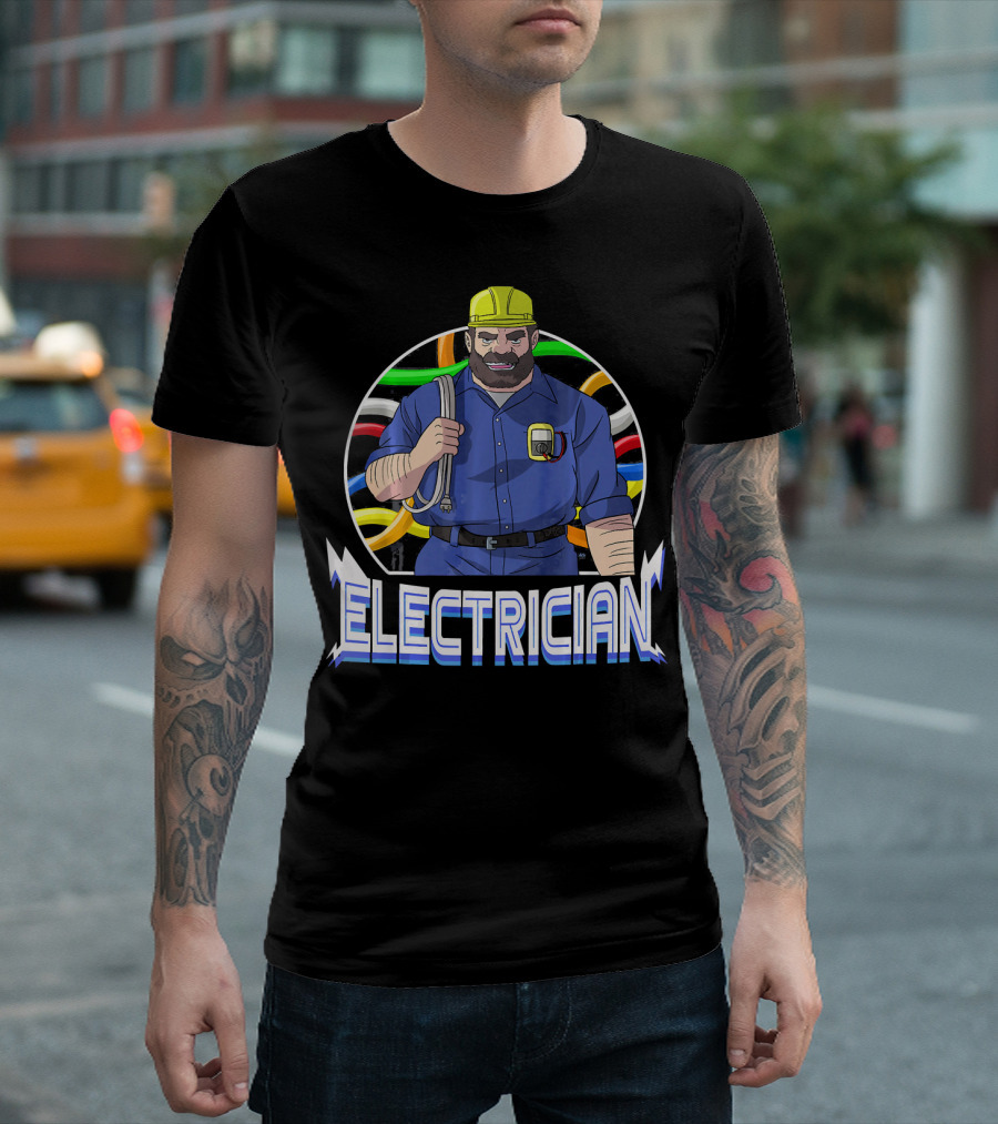 Electrician Electrical Cool Dad Funny Shirt With Hard Hat And Tools T-Shirt