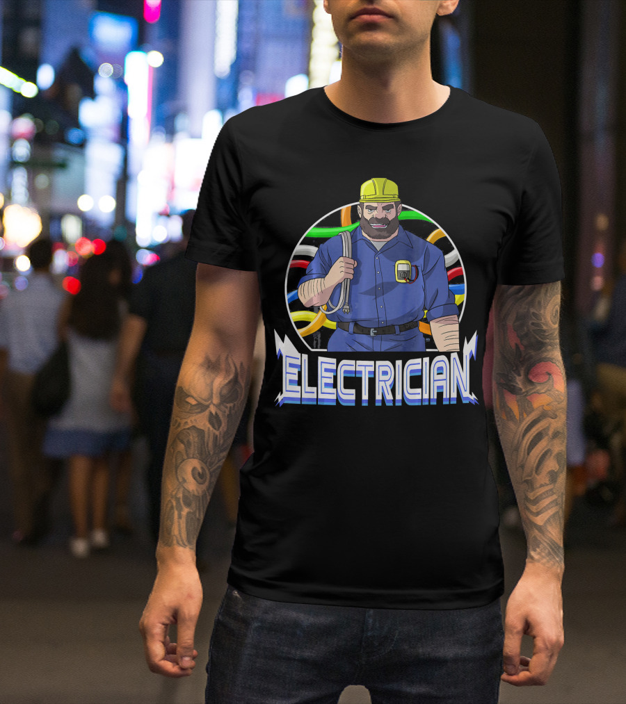 Electrician Electrical Cool Dad Funny Shirt With Hard Hat And Tools T-Shirt
