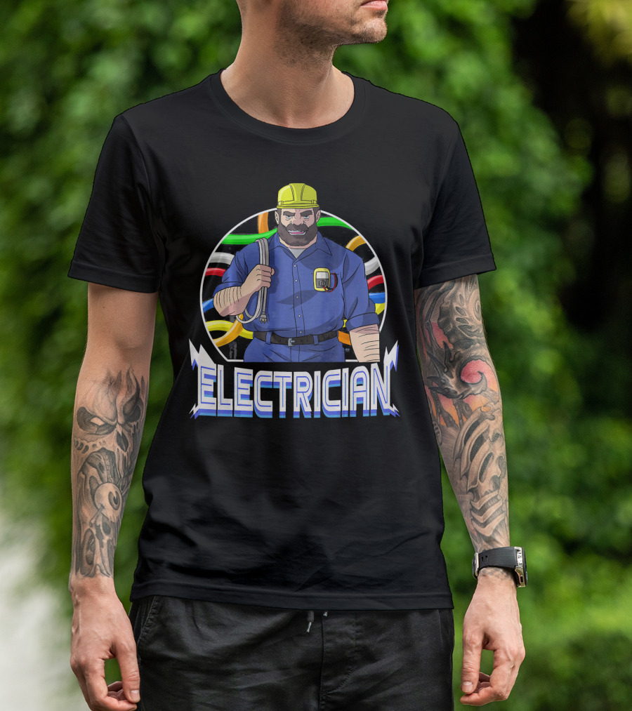 Electrician Electrical Cool Dad Funny Shirt With Hard Hat And Tools T-Shirt