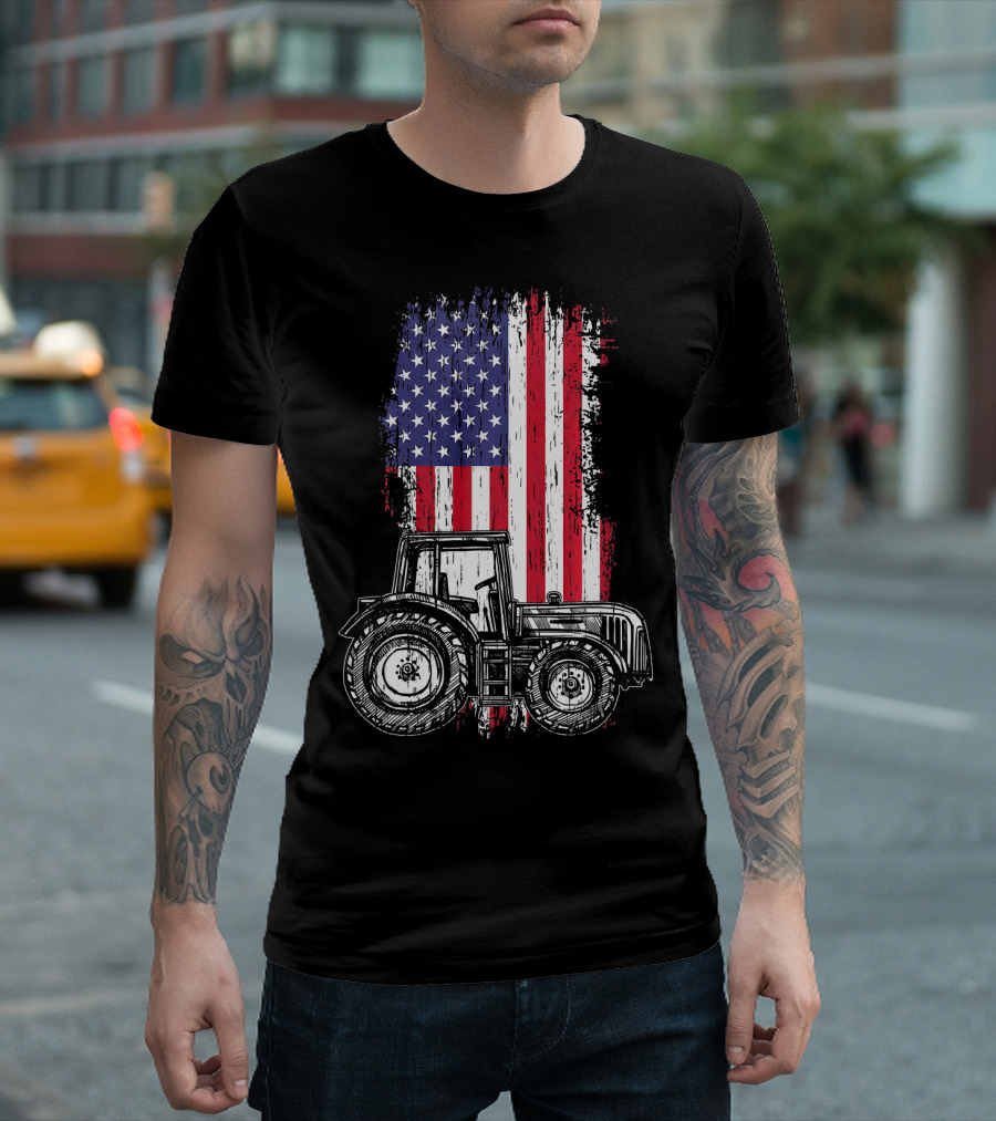 American Flag Tractor Farming Farmer T-Shirt