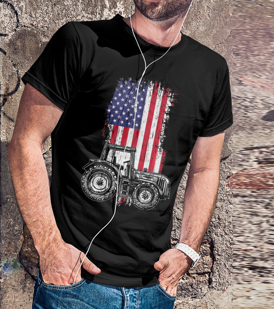 American Flag Tractor Farming Farmer T-Shirt