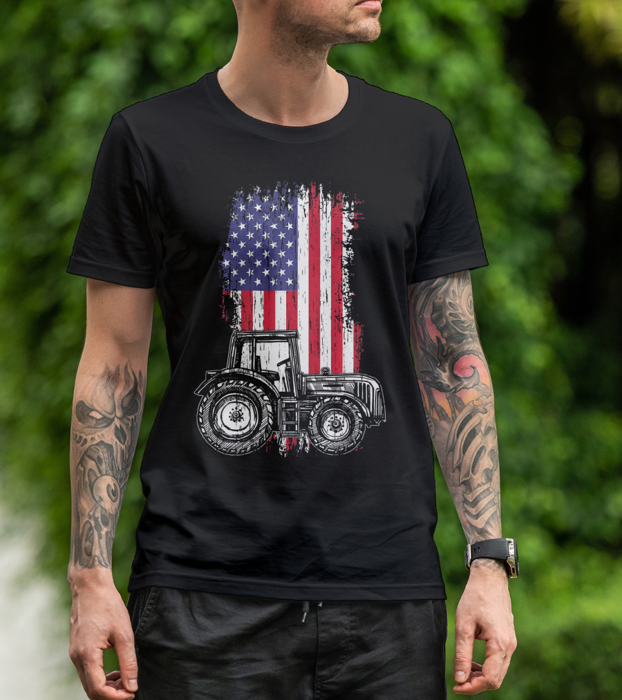 American Flag Tractor Farming Farmer T-Shirt