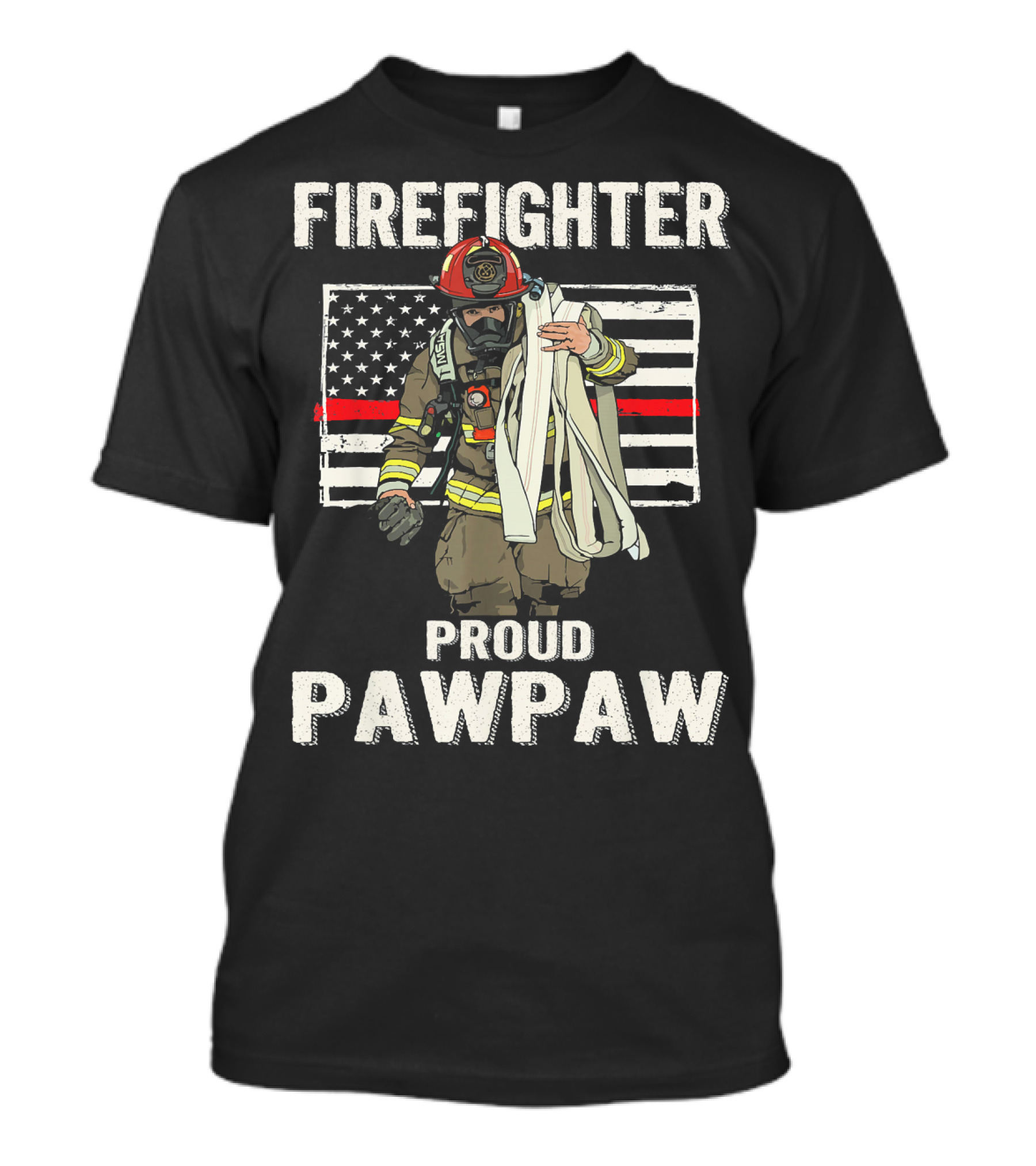 Firefighter Proud Pawpaw American Flag Thin Red Line T-Shirt