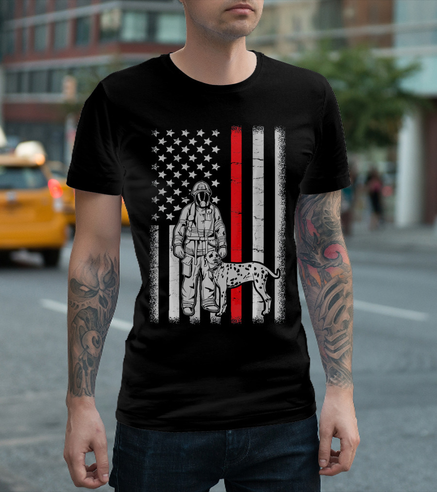 Firefighter Dalmatian Thin Red Line USA Flag T-Shirt