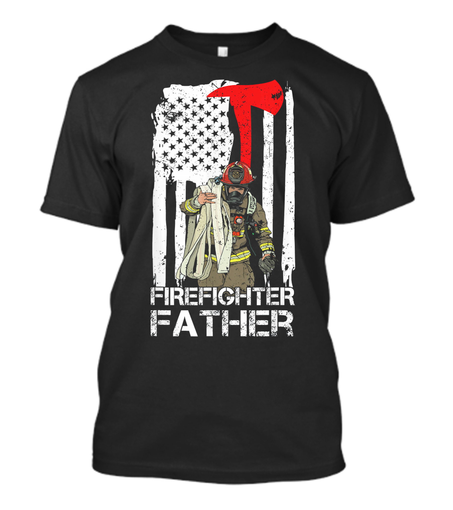 Firefighter Father Thin Red Line Axe American Flag T-Shirt