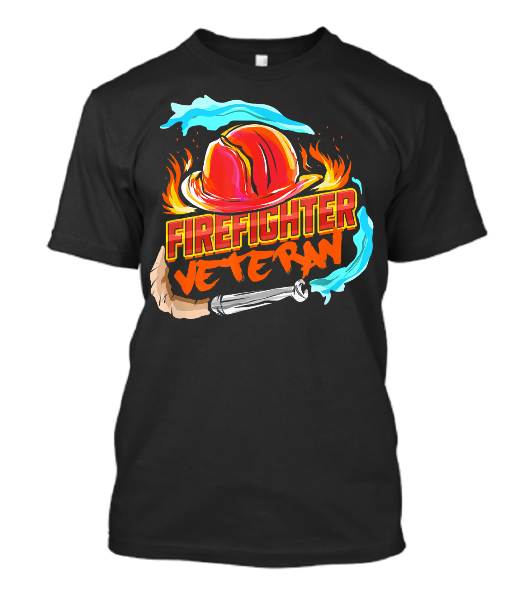 Firefighter Veteran Helmet Flames Axe T-Shirt