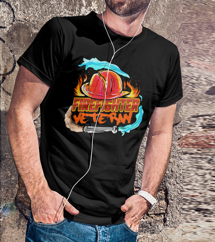 Firefighter Veteran Helmet Flames Axe T-Shirt