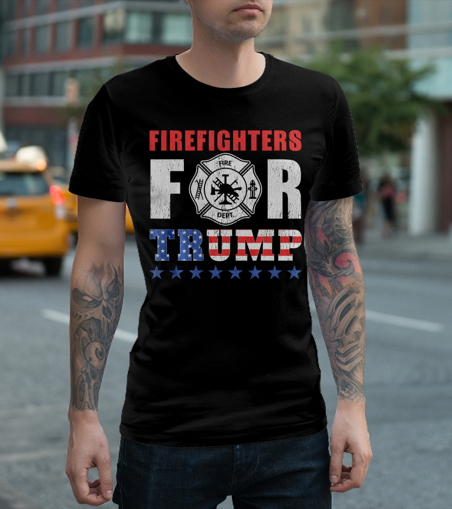 FIRE DEPT Red White Blue Firefighters For Trump Stars T-Shirt