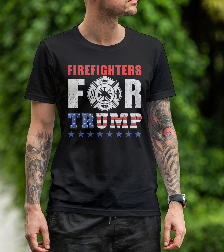 FIRE DEPT Red White Blue Firefighters For Trump Stars T-Shirt