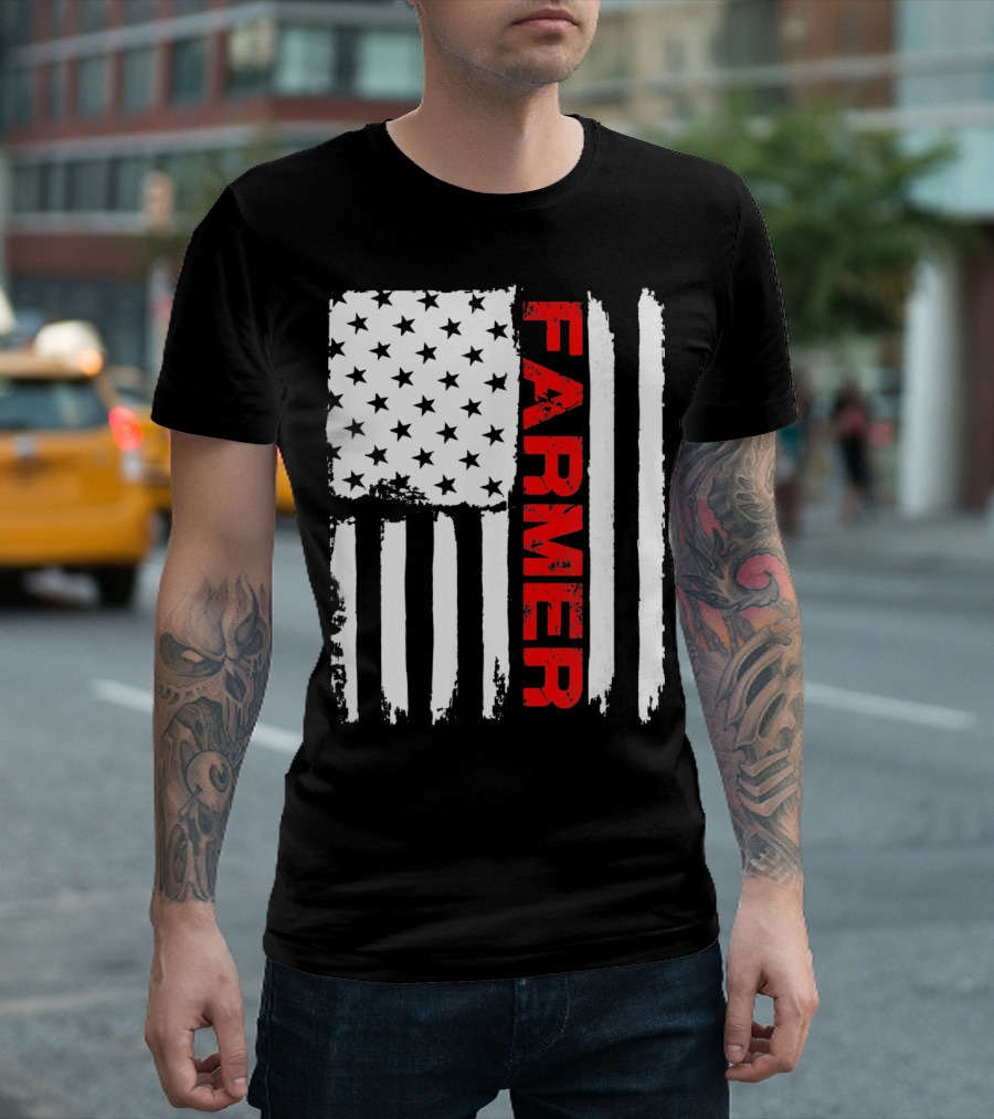Farmer American Flag Farm Fourth of July Patriotic T-Shirt