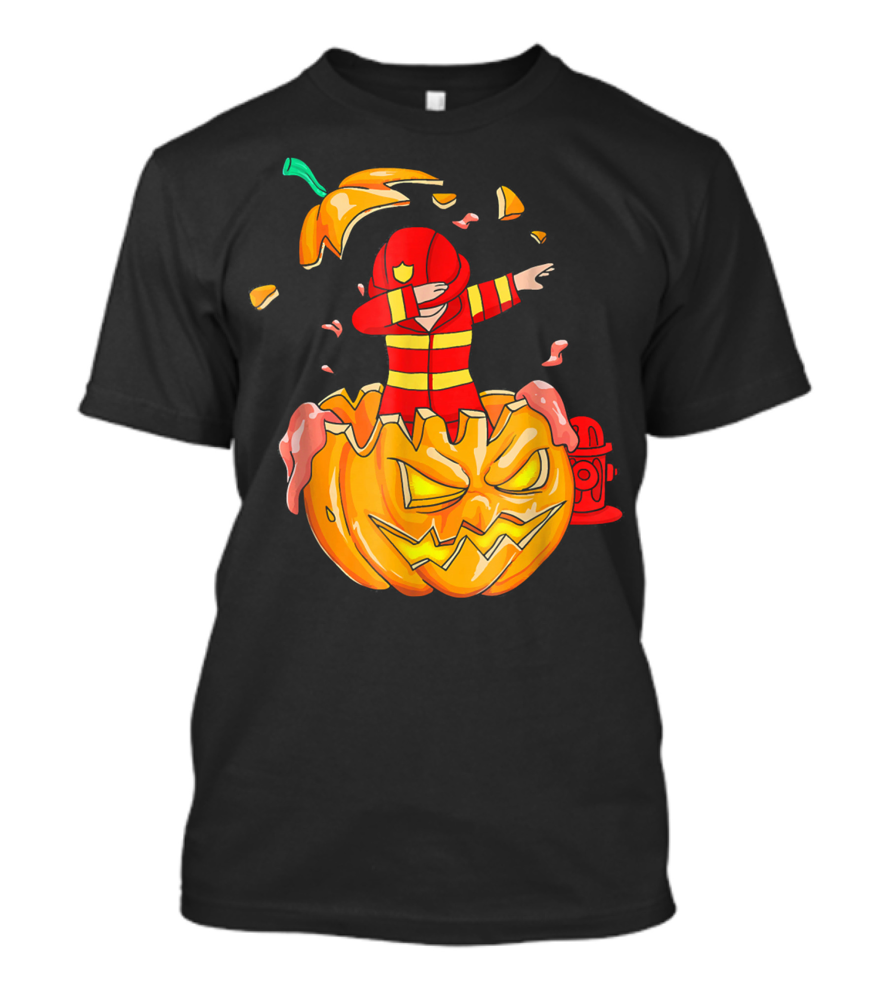 Firefighter Dabbing Pumpkin Halloween Mashup T-Shirt