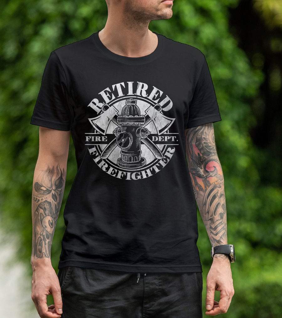 Retired Firefighter Fire Dept. Hydrant Axe Emblem T-Shirt