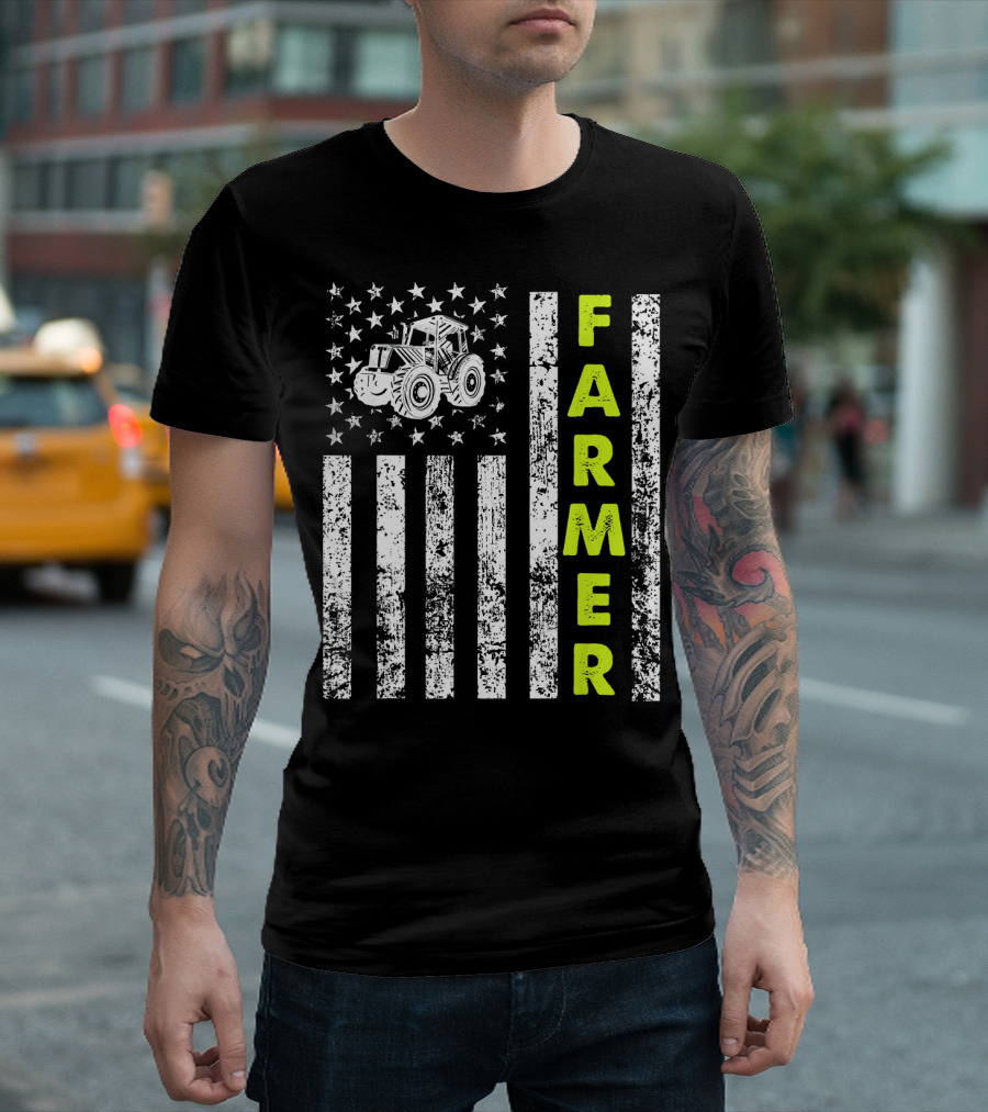 Patriotic Farmer Tractor Star Flag T-Shirt