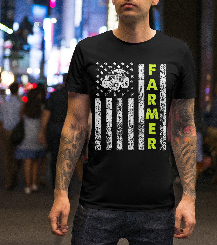 Patriotic Farmer Tractor Star Flag T-Shirt