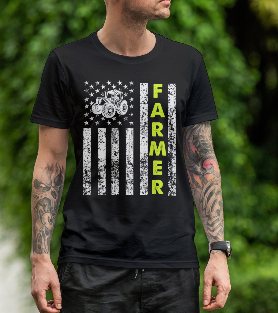 Patriotic Farmer Tractor Star Flag T-Shirt