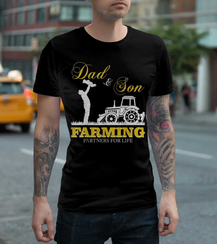 Dad And Son Farming Partners For Life Tractor Scene T-Shirt
