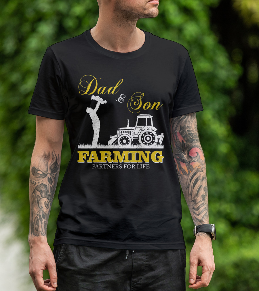 Dad And Son Farming Partners For Life Tractor Scene T-Shirt