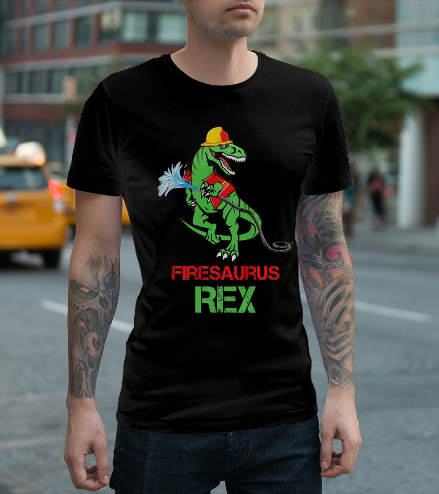 Firesaurus Rex Dinosaur Firefighter T-Shirt