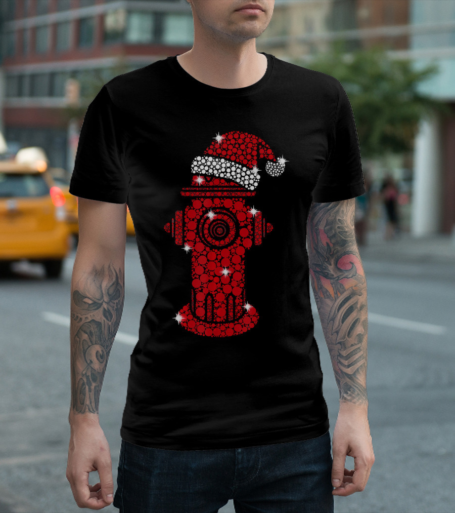 Fire Hydrant Santa Hat Christmas Firefighter Sparkle Chris T-Shirt