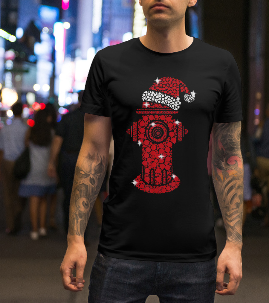 Fire Hydrant Santa Hat Christmas Firefighter Sparkle Chris T-Shirt