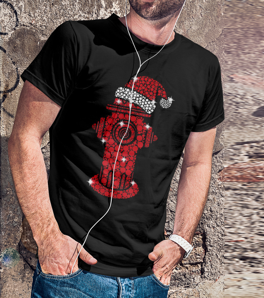 Fire Hydrant Santa Hat Christmas Firefighter Sparkle Chris T-Shirt